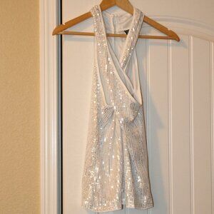 SHEIN Sequin Top - SZ Medium Silver
